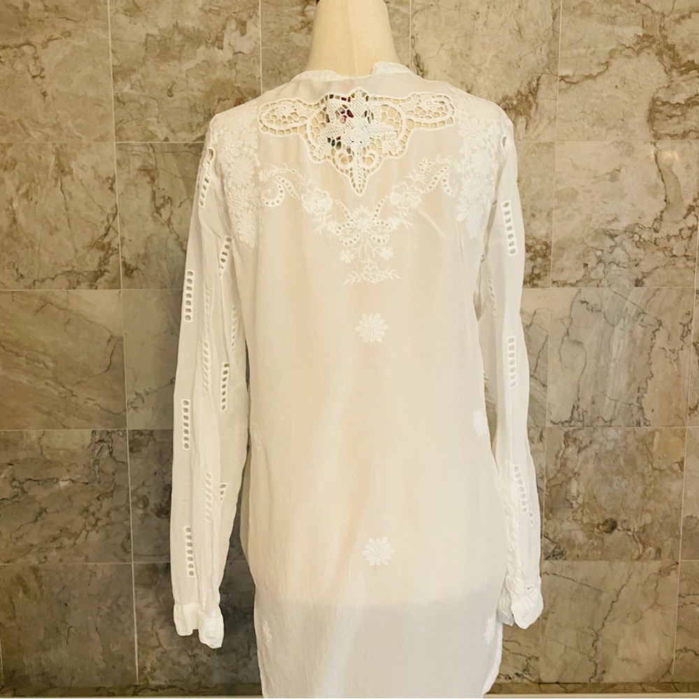 Johnny Was Heidine Tie-Front Eyelet Cutout Top - Picture 7 of 10